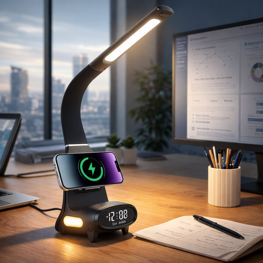 LED Schreibtischlampe mit Wireless Charging 15W dimmbar und 5 Farbtemperaturen