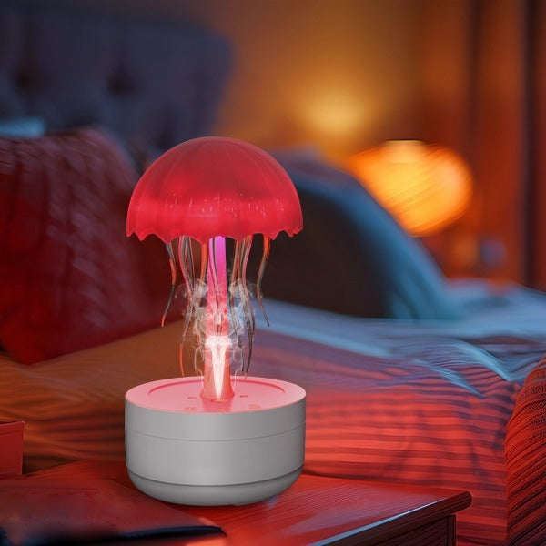Blick auf den Jellyfish Diffusor, der sanfte Farben für eine beruhigende Atmosphäre abgibt.