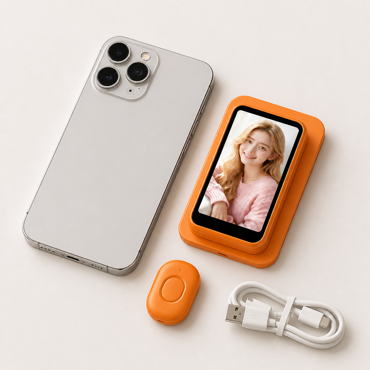 Magnetischer Selfie-Monitor mit Smartphone und Zubehör