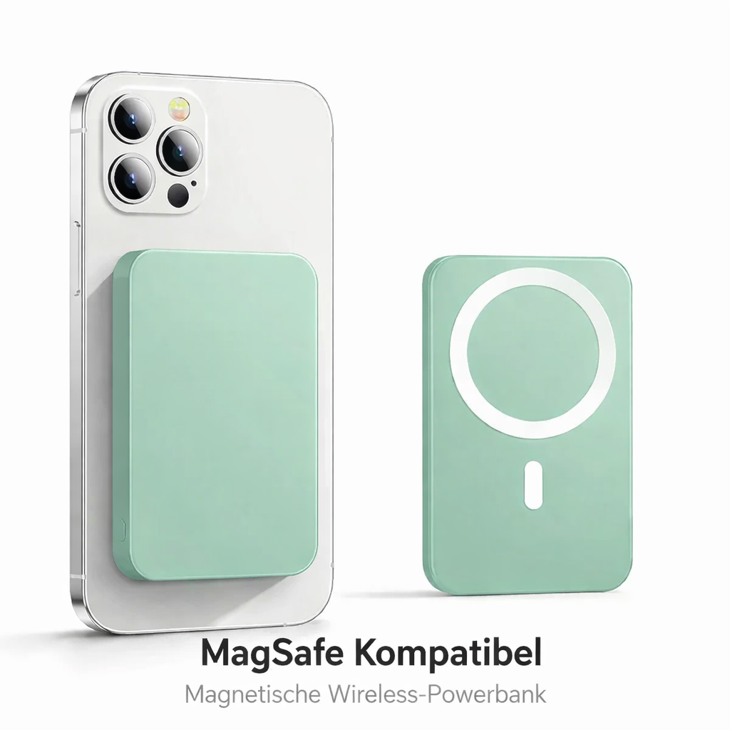 Magnetische Powerbank für iPhone – 10.000mAh in Grün, iPhone Kabellos Laden