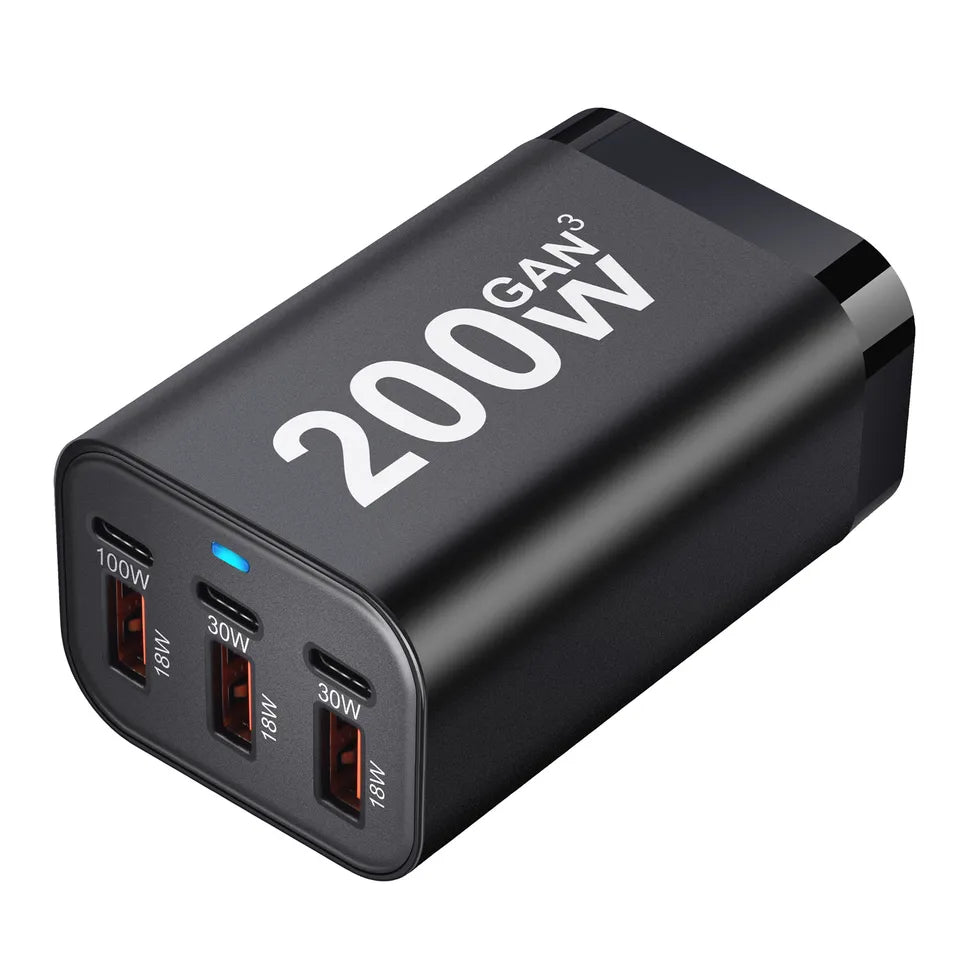 USB-C Ladestation 200 W mit sechs Anschlüssen und Display