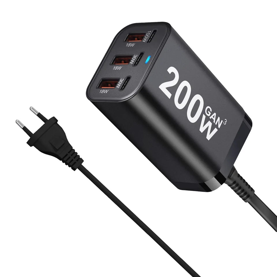 USB-C Schnellladestation 200 W mit Euro-Netzkabel