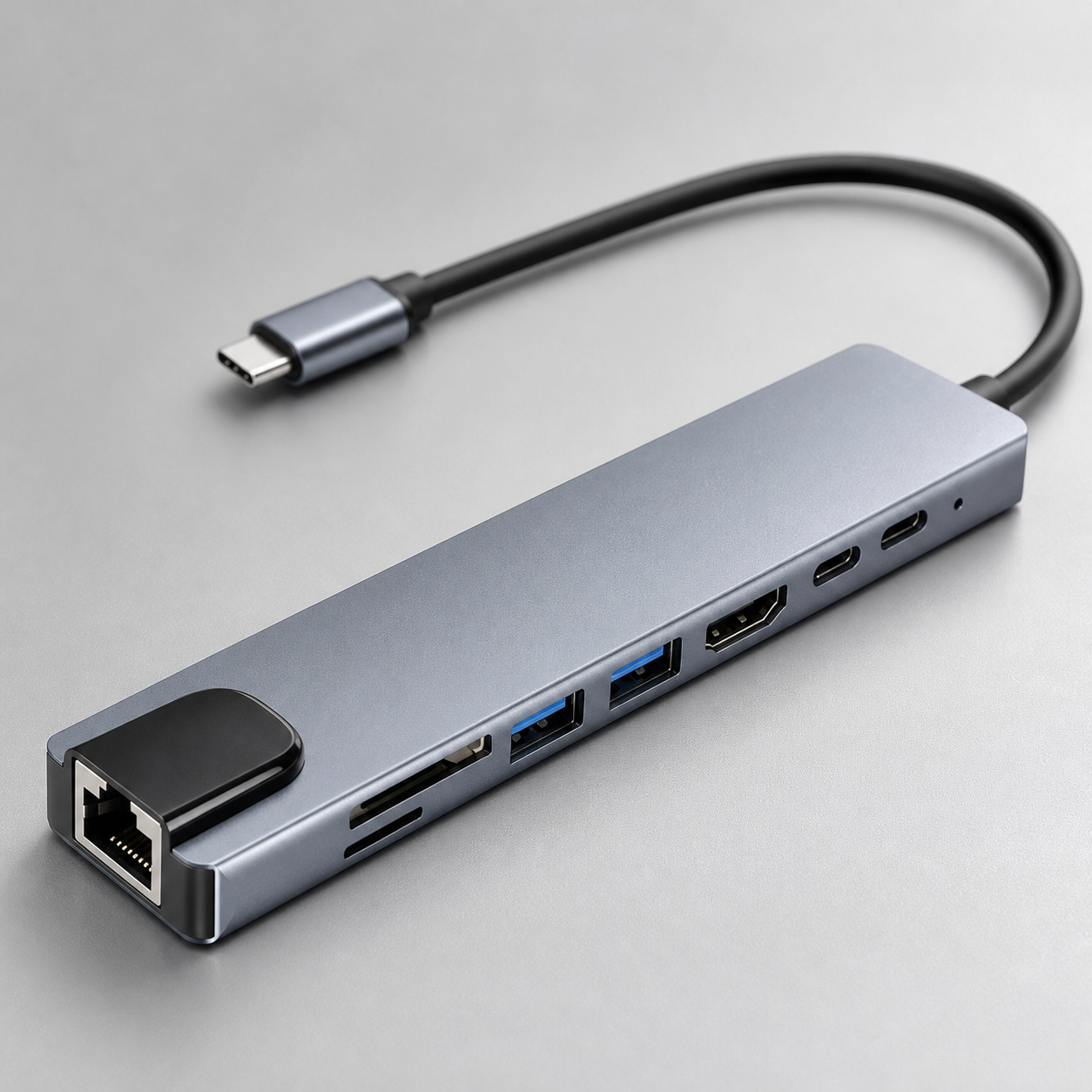 USB-C Dockingstation 8-in-1, Anschlussansicht