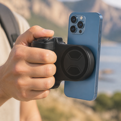 Magnetischer Kamera-Handgriff fürs Smartphone im Einsatz