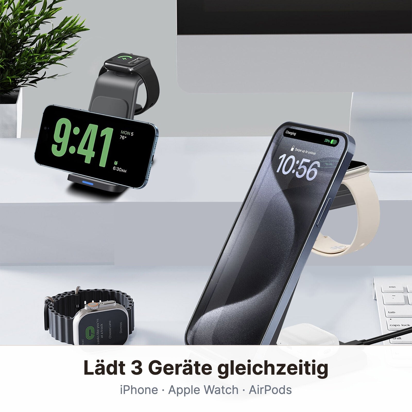 Drei Geräte. Ein Ladeplatz.