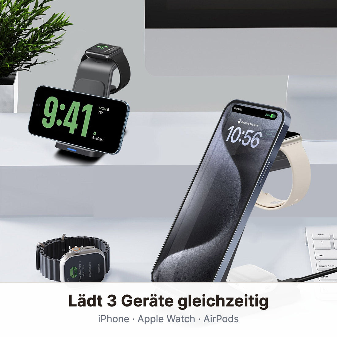 Drei Geräte. Ein Ladeplatz.