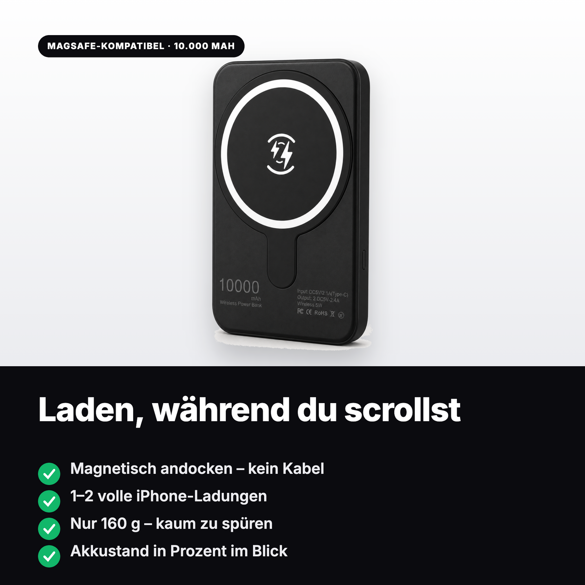 MagSafe-Powerbank haftet magnetisch am iPhone und lädt kabellos weiter