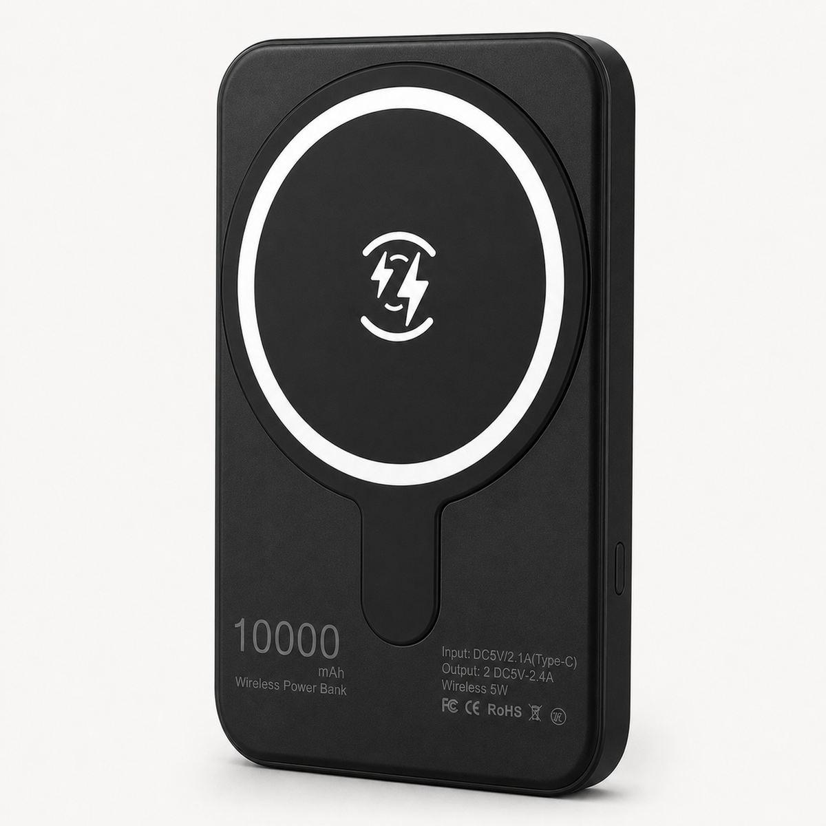 Schwarze magnetische Powerbank für iPhone – Vorderseite mit Ladefläche