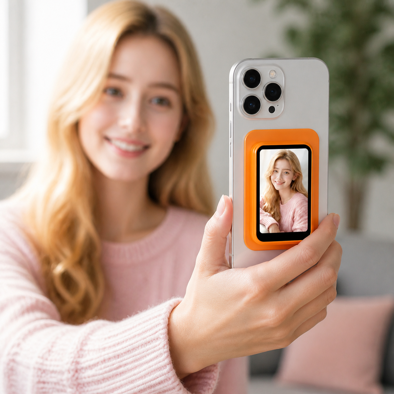 Magnetischer Selfie-Monitor beim Filmen mit der Rückkamera