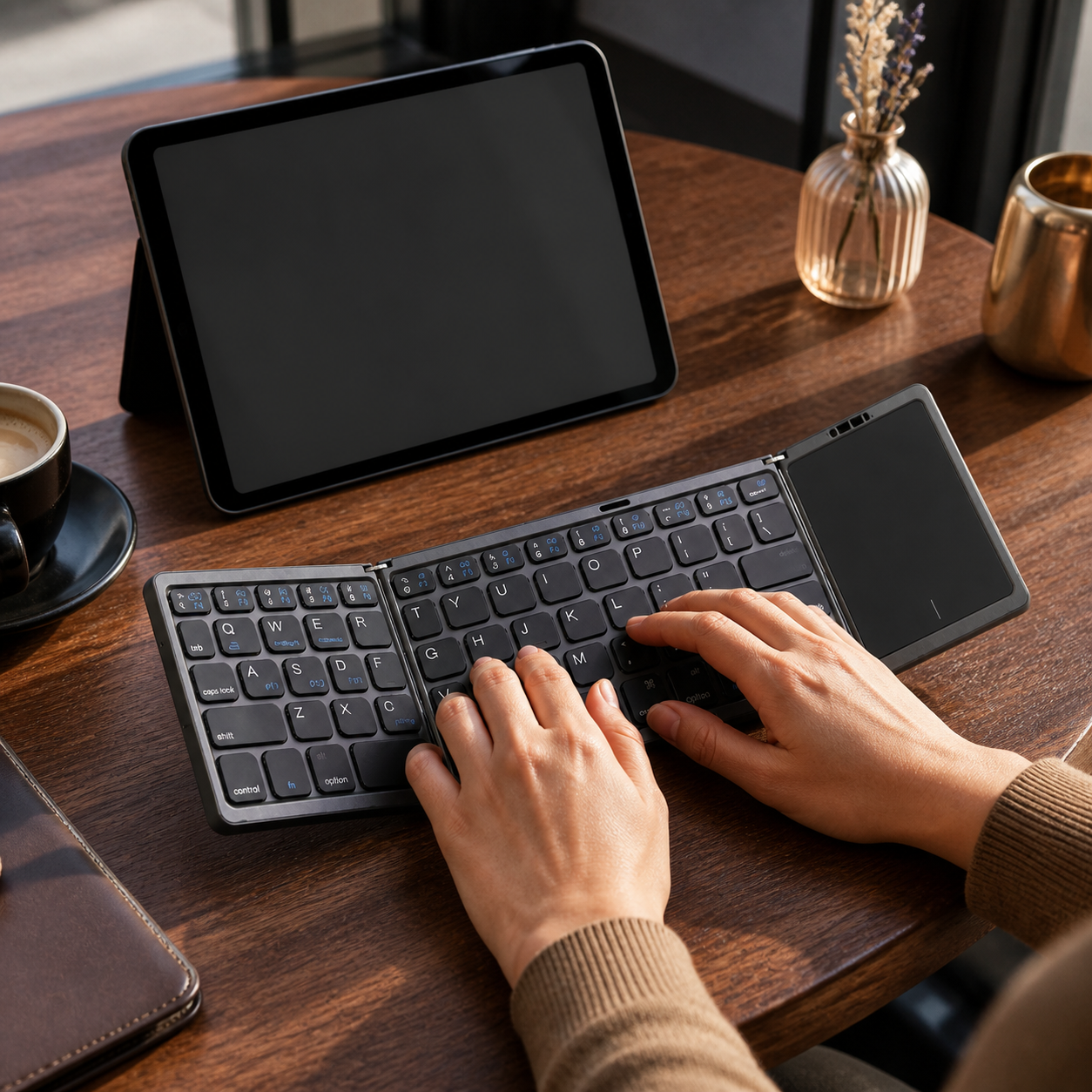 Faltbare Bluetooth-Tastatur mit Touchpad am Tablet